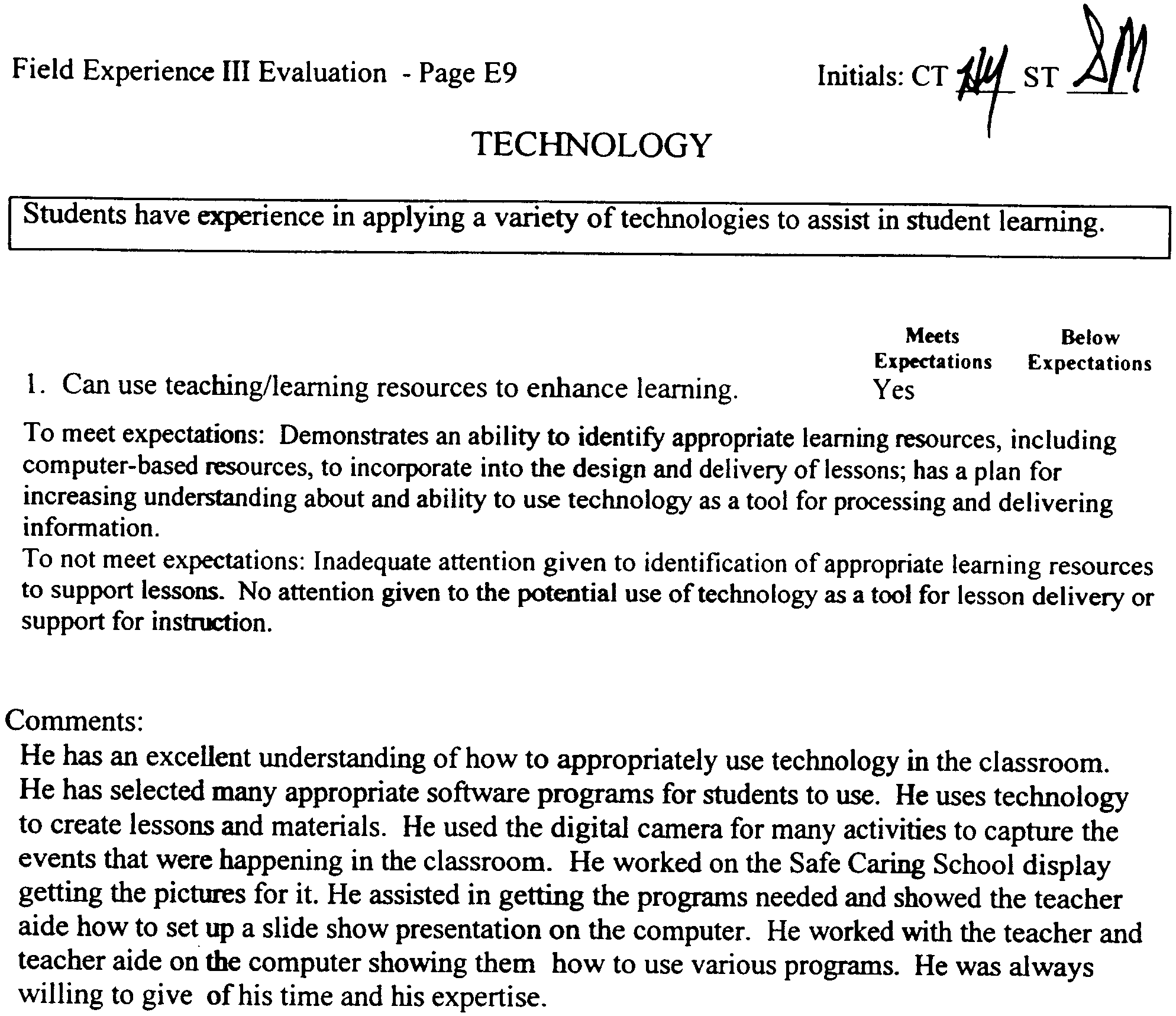 Artefact Two -- An excerpt from my field practicum evaluation